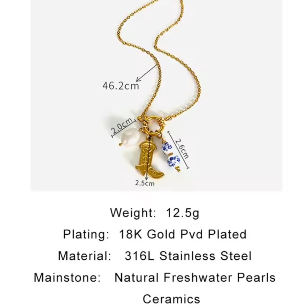 Anthropologie stainless steel ceramic unique Gold Charm Necklace with Boot - Picture 5 of 6